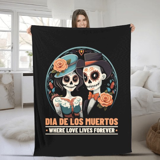 Dia De Los Muertos Sugar Skull Mexican Holiday Fleece Blankets
