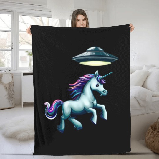 UFO Abducts Unicorn Fleece Blankets