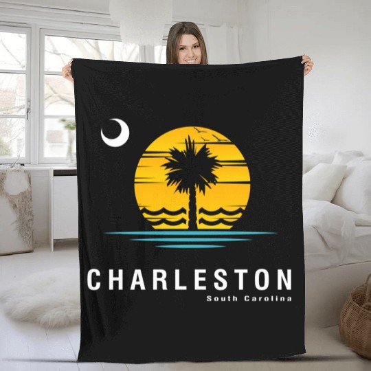 Charleston South Carolina Sc Palmetto Moon Sunset Fleece Blankets