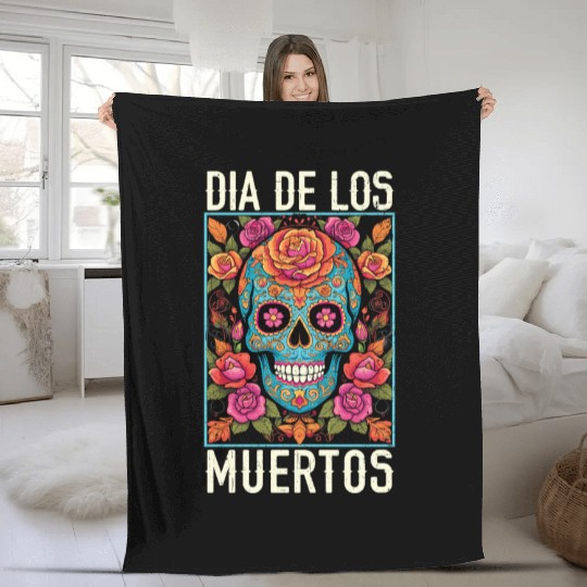 Dia De Los Muertos Sugar Skull Mexican Holiday Fleece Blankets