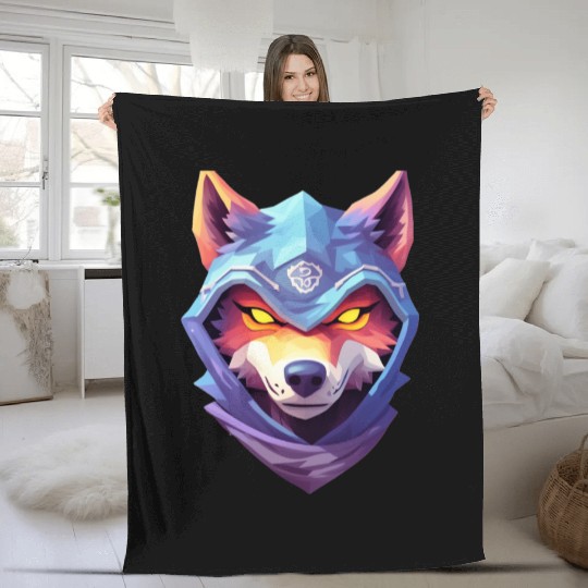 Hooded Alpha Wolf Ninja: Leader of the Night Fleece Blankets
