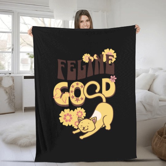 feeling good cat Fleece Blankets