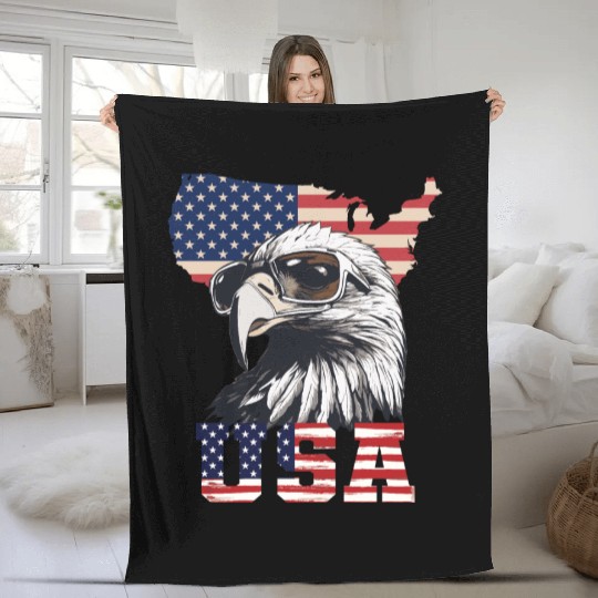 gift idea bald eagle american flag Fleece Blankets