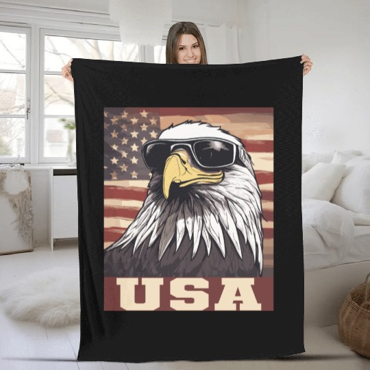 gift idea bald eagle american flag Fleece Blankets
