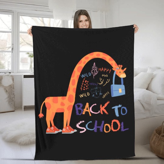 Happy Giraffe back to school Fleece Blankets