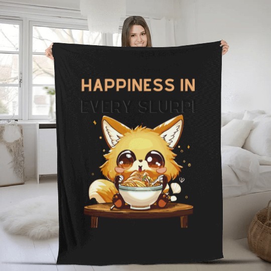 Ramen Fox Cute Kawaii Japanese Anime Noodles Gift Fleece Blankets