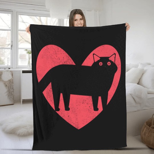 Cat Lover Silhouette Heart Fleece Blankets