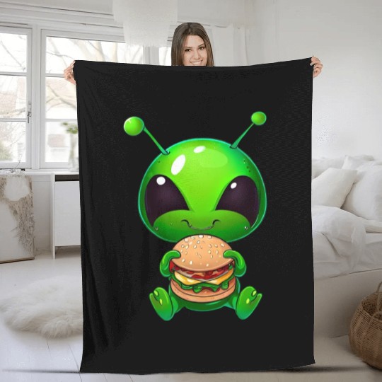 Hungry Alien: Cheeseburger Devourer Fleece Blankets
