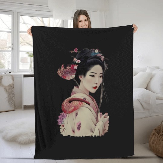 Japanese Geisha Fleece Blankets