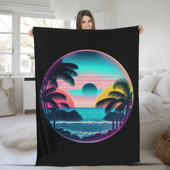 Palm Trees and Ocean Breeze with a serene beach Fleece Blankets