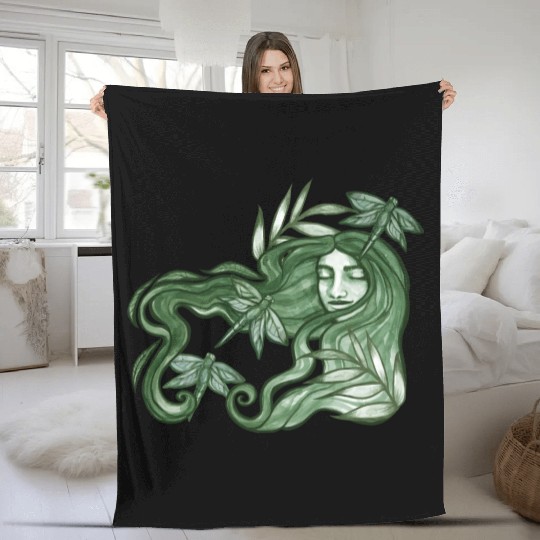 Dragonfly Goddess In Green Fleece Blankets