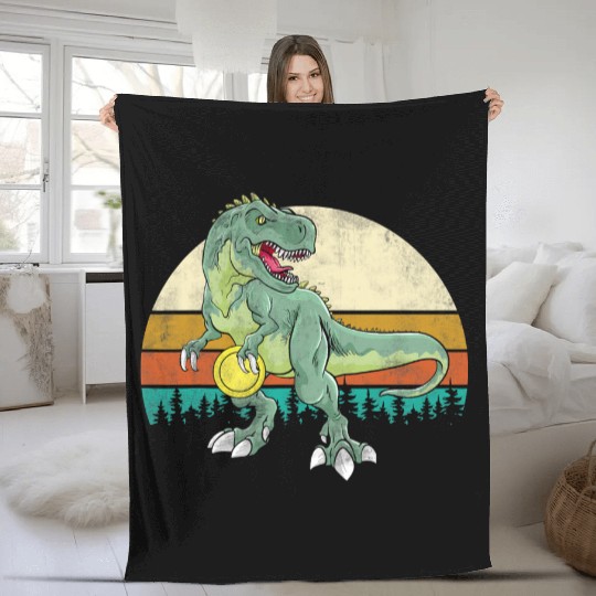 Dinosaur Frolf Player Gift T Rex Golfer Dino Retro Fleece Blankets