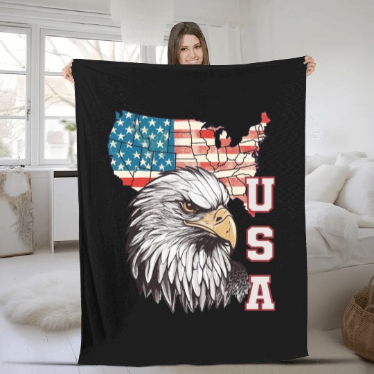 gift idea bald eagle american flag Fleece Blankets
