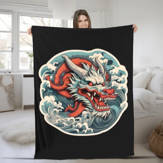 Japanese Dragon Fleece Blankets