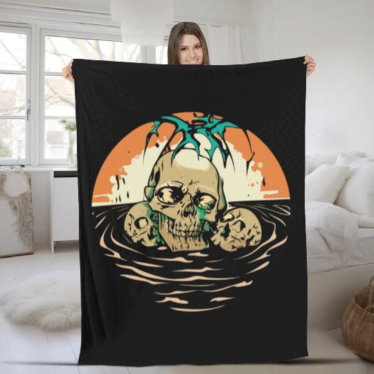 zombie skull beach Fleece Blankets