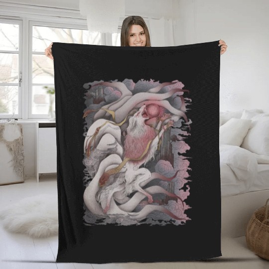 Kitsune Blood Moon Fleece Blankets