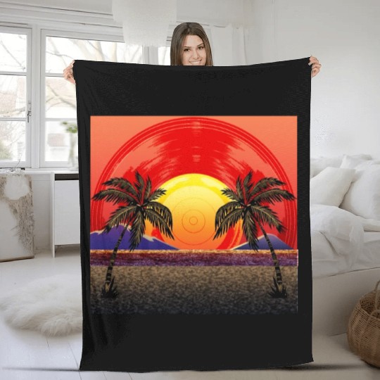 Sunset Vinyl Records Fleece Blankets