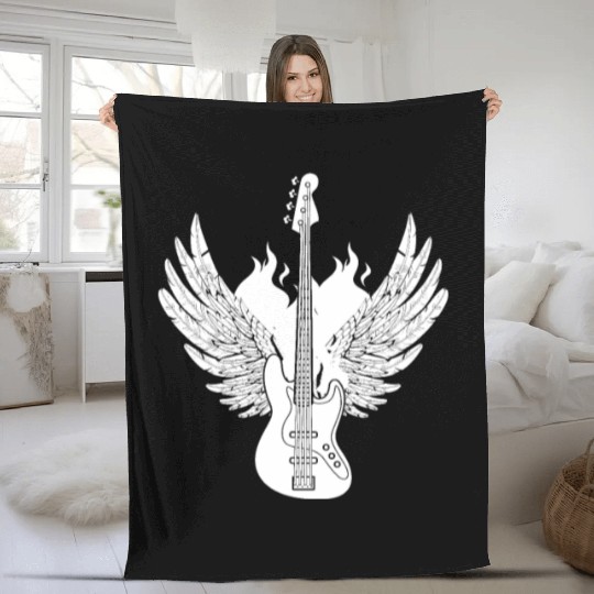 Bass Guitar Bassist Wings Fleece Blankets
