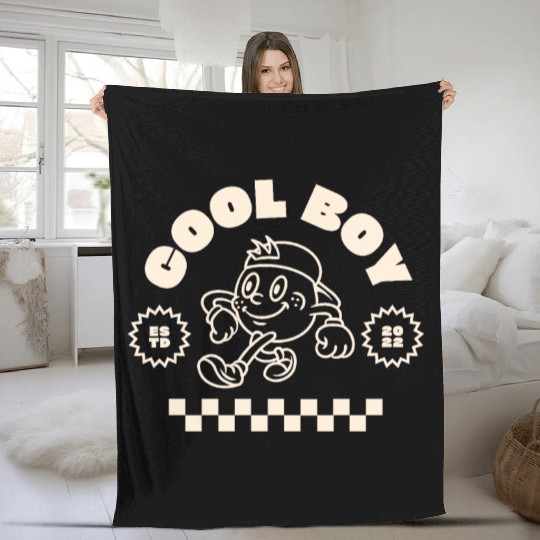 Beige Retro Mascot Cool Boy Fleece Blankets