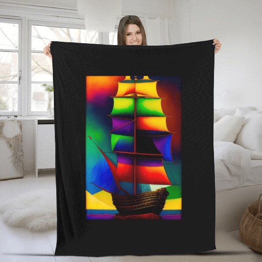 Colorfull Ship Painting Fleece Blankets