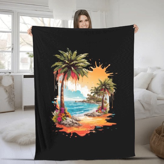 Tropical Tranquility: Beach Splash Art Fleece Blankets