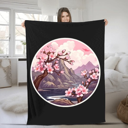 Cherry Blossom Tree Fleece Blankets