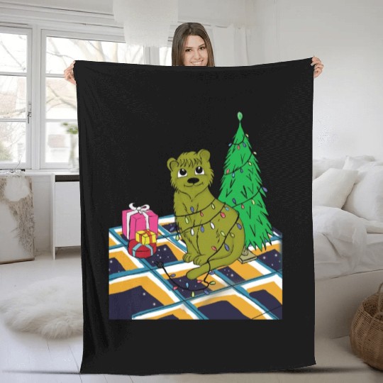 Cat Christmas Light Fleece Blankets Funny Cat Lover