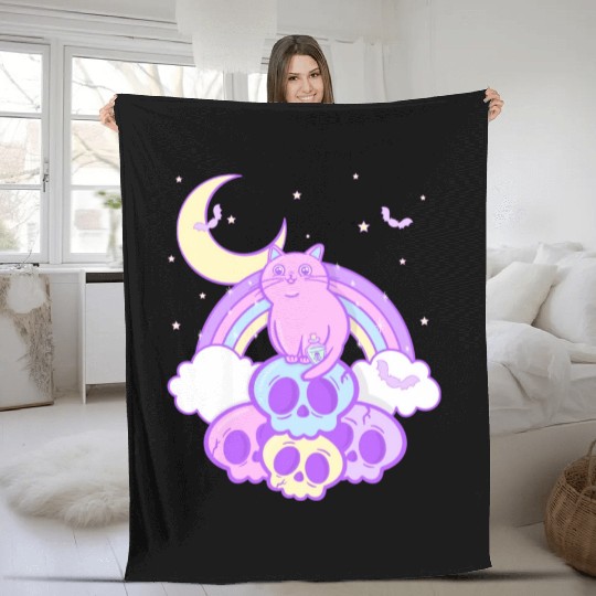 Pastel Goth Cat Skull Lover Cute Gothic Yami Fleece Blankets