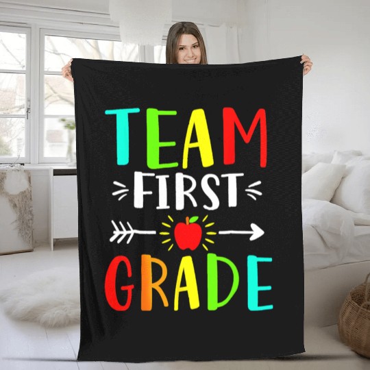 Team First Grade Student Teacher Team Funny Back Fleece Blankets