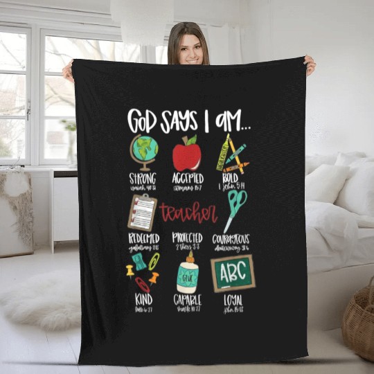 God Says I Am Teacher Fleece Blankets