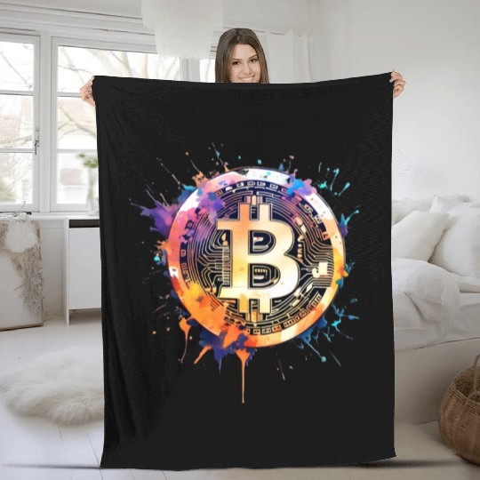 Bitcoin crypto colorful logo Fleece Blankets