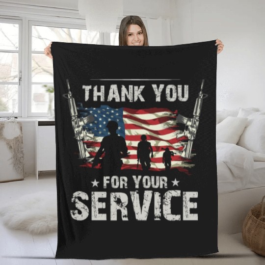 Thank You For Your Service US Flag Veterans Day Fleece Blankets