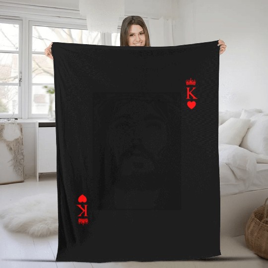 Jesus Is King Jesus King Of Hearts Card Christian Fleece Blankets