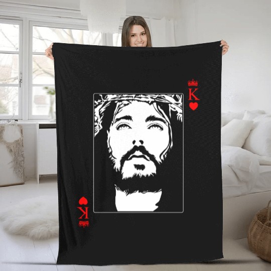 Jesus Is King Jesus King Of Hearts Card Christian Fleece Blankets