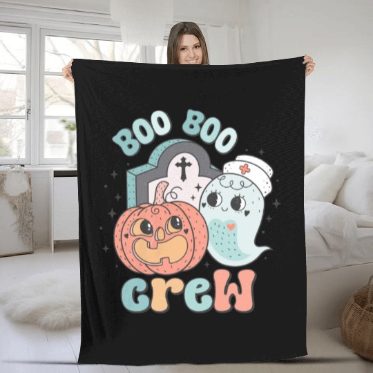 Boo Boo Crew Nurse Funny Ghost Women Halloween Fleece Blankets