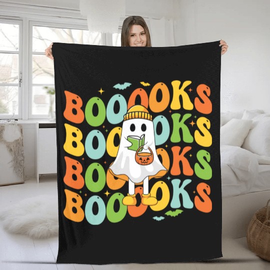 Booooks Cute Ghost Reading A Book Funny Book Lover Fleece Blankets