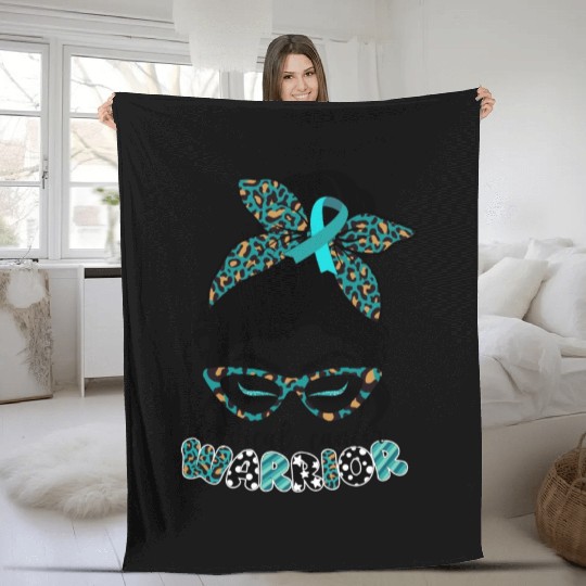 Cervical Cancer Warrior Messy Bun Girl Design Fleece Blankets