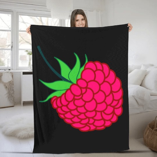 Raspberry red with green leaves Fleece Blankets