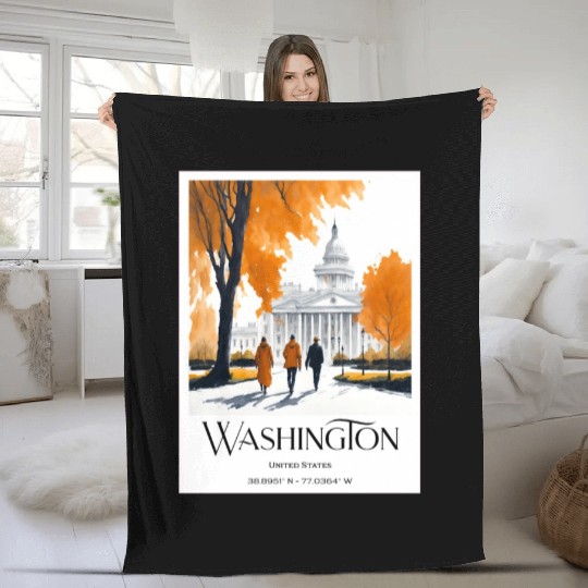 Watercolor painting loving couple in Washington DC Fleece Blankets
