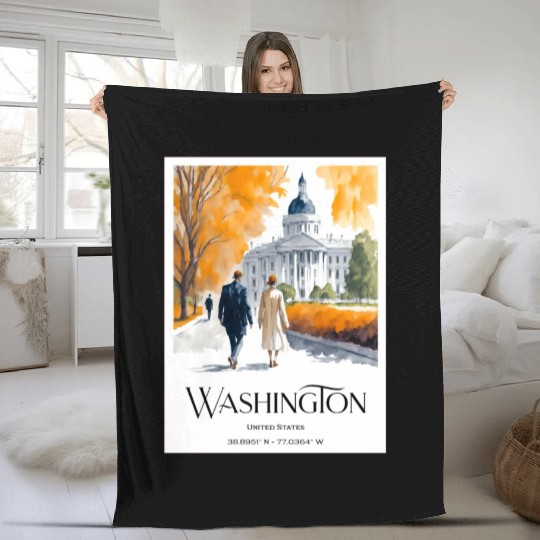 Watercolor painting loving couple in Washington DC Fleece Blankets