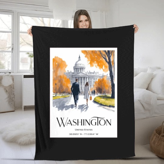 Watercolor painting loving couple in Washington DC Fleece Blankets