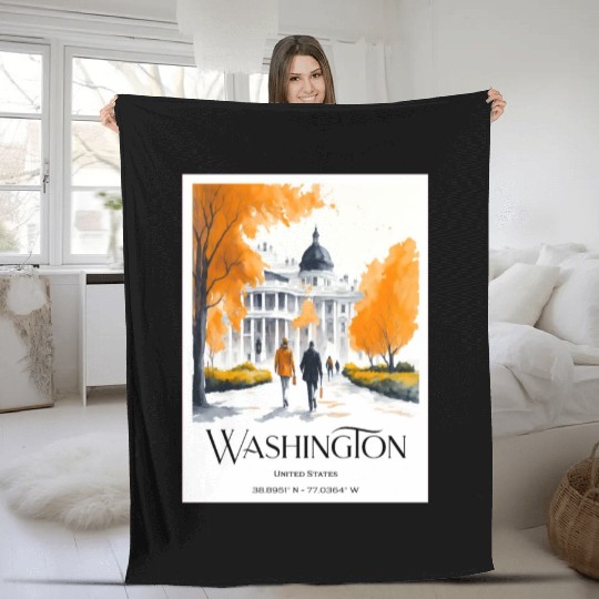Watercolor painting loving couple in Washington DC Fleece Blankets