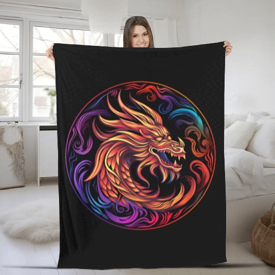 Logo dragon pattern circle pentel color Fleece Blankets