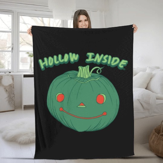 Hollow Inside - Punny Green Jack-o-Lantern Pumpkin Fleece Blankets