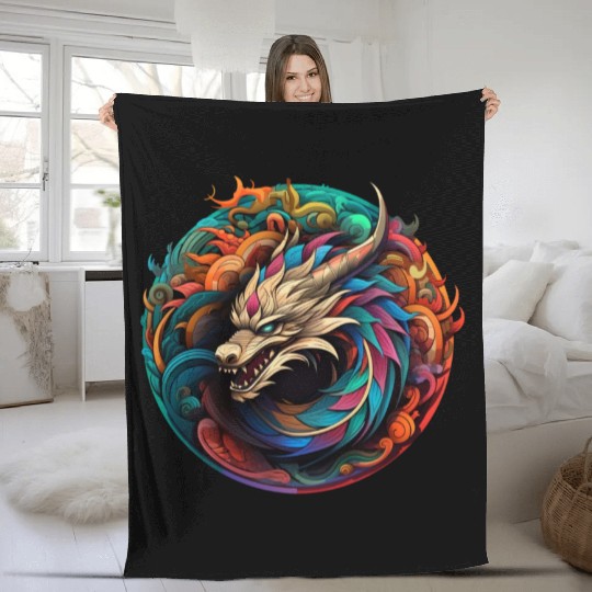 Logo dragon pattern circle pentel color 2 Fleece Blankets