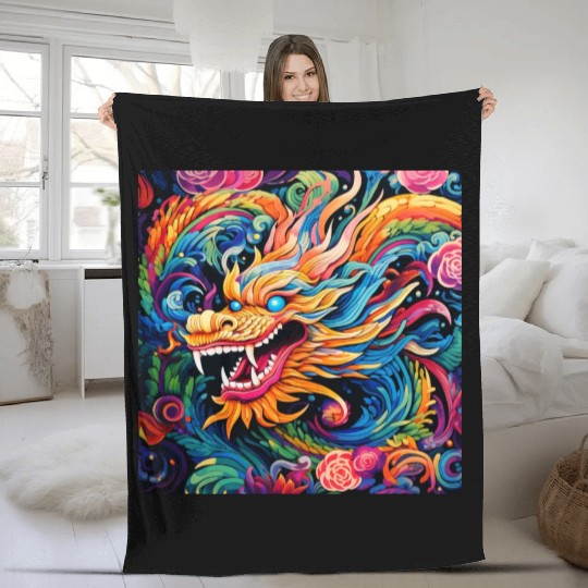 dragon pattern circle pentel color Fleece Blankets