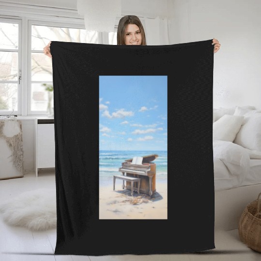 Piano and beach Fleece Blankets