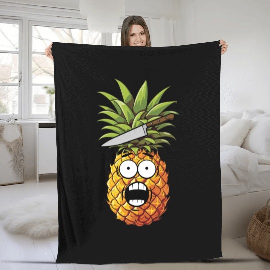 Funny Shocked Pineapple Fleece Blankets