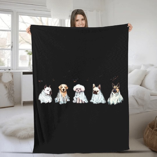 Halloween Dog Pitbull Golden Poodle Bulldog Ghost Fleece Blankets