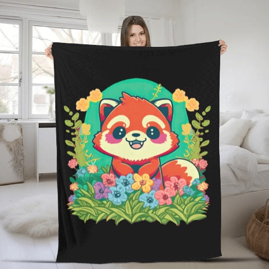 A Rosy Cheeked Red Panda s Colorful Garden Fleece Blankets